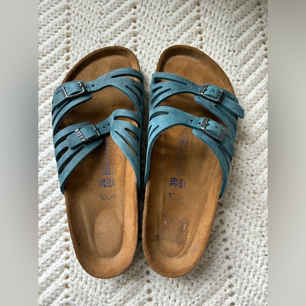 Birkenstock Granada-size 39- teal leather-soft footbed- new condition